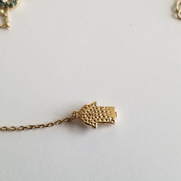 Evil eye hamsa hand Y necklace gold tone fine chain adjustable dainty - Picture 5 of 15